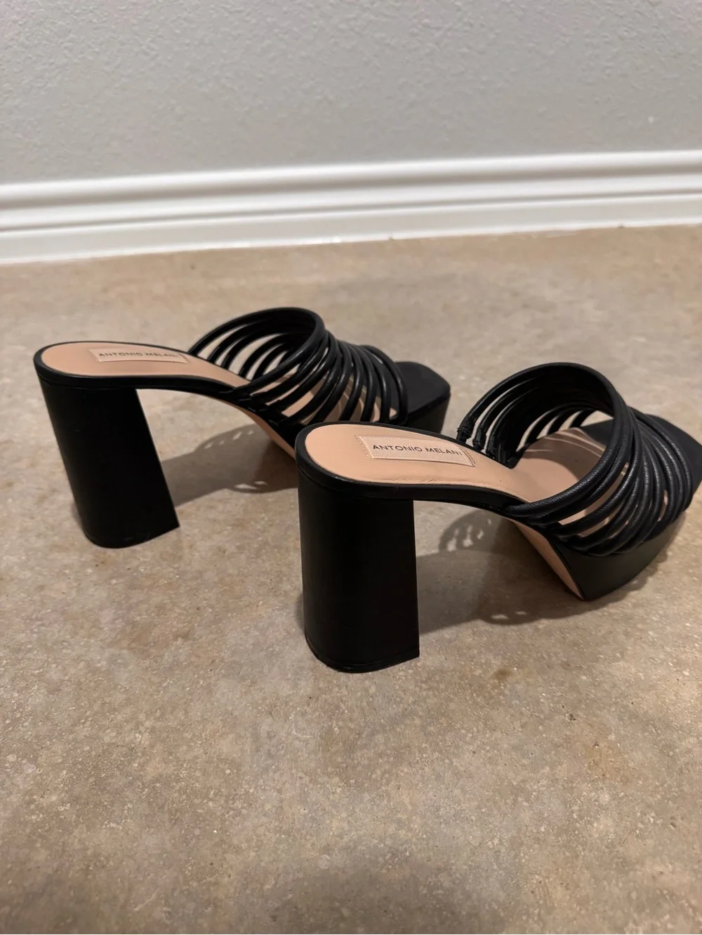 ANTONIO MELANI Black Multi-Strap Platform Mules